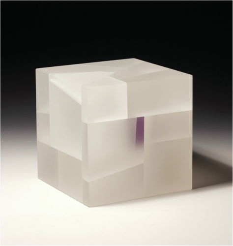 White-purple cube segmentation, 7"h x 7"w x 6.75"d, 2015
