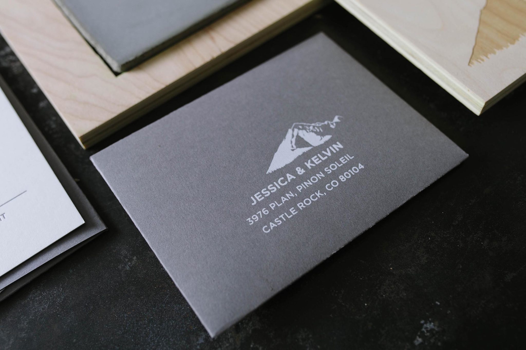 Concrete (screenprinted) and Wood (laser-engraved) Luxury Wedding Invitation from A Fine Press